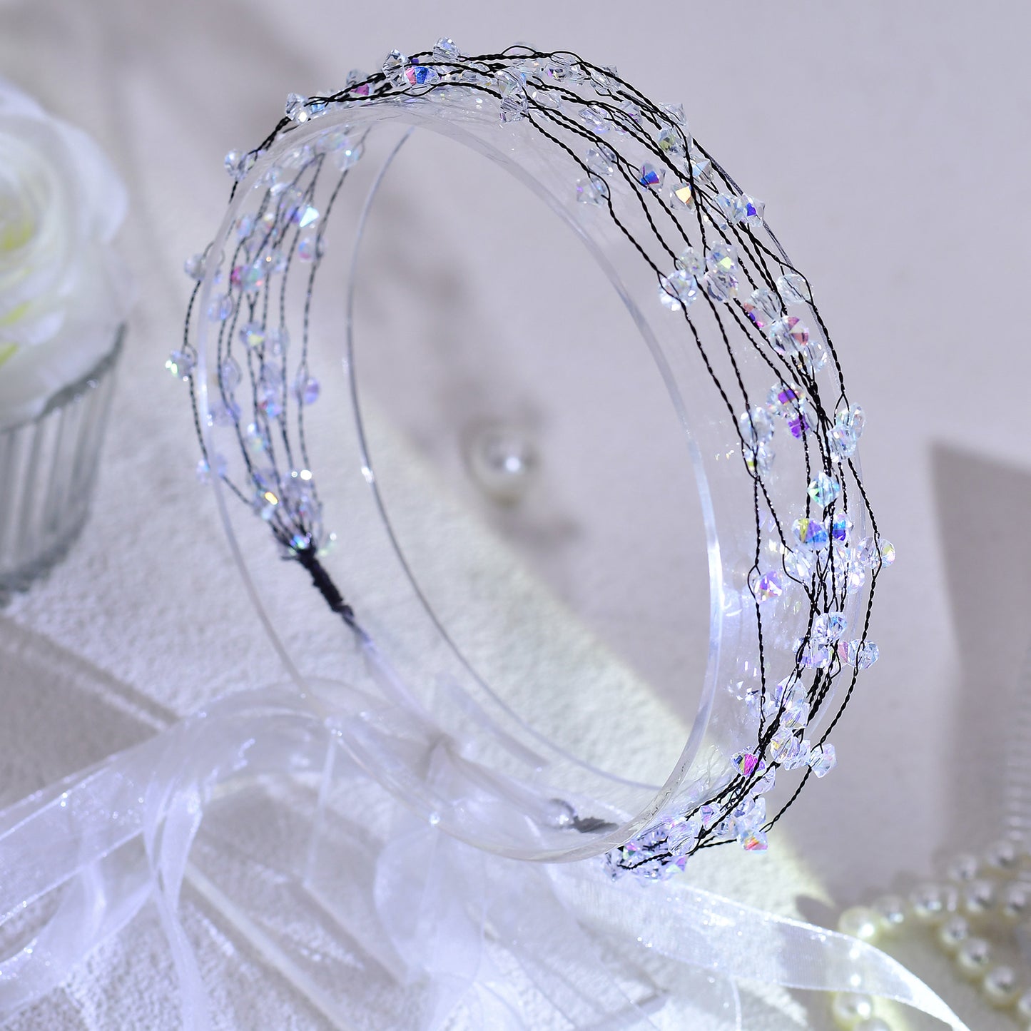 Black Crystal Minimalist Bridal Headband Wedding Hair Accessories - Bridella BYXA122