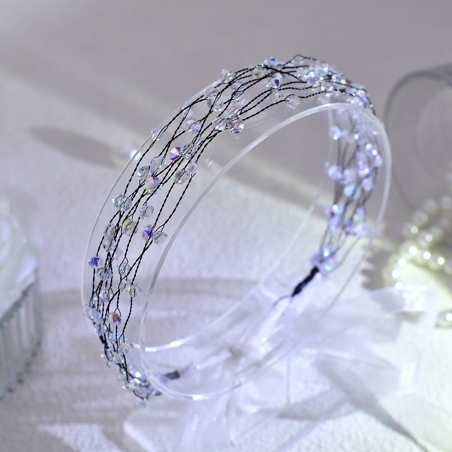 Black Crystal Minimalist Bridal Headband Wedding Hair Accessories - Bridella BYXA122