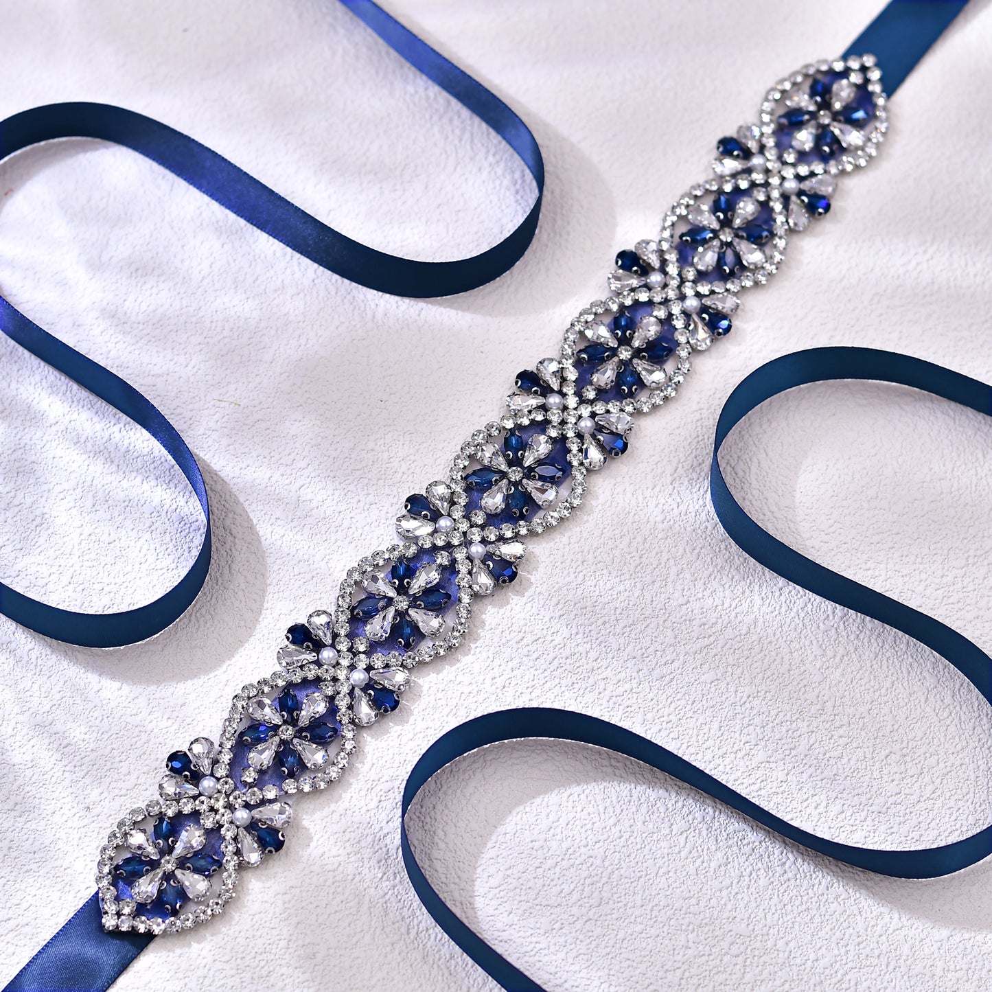 Navy Rhinestone Bridal Dress Belt for Wedding - Bridella BS453ML