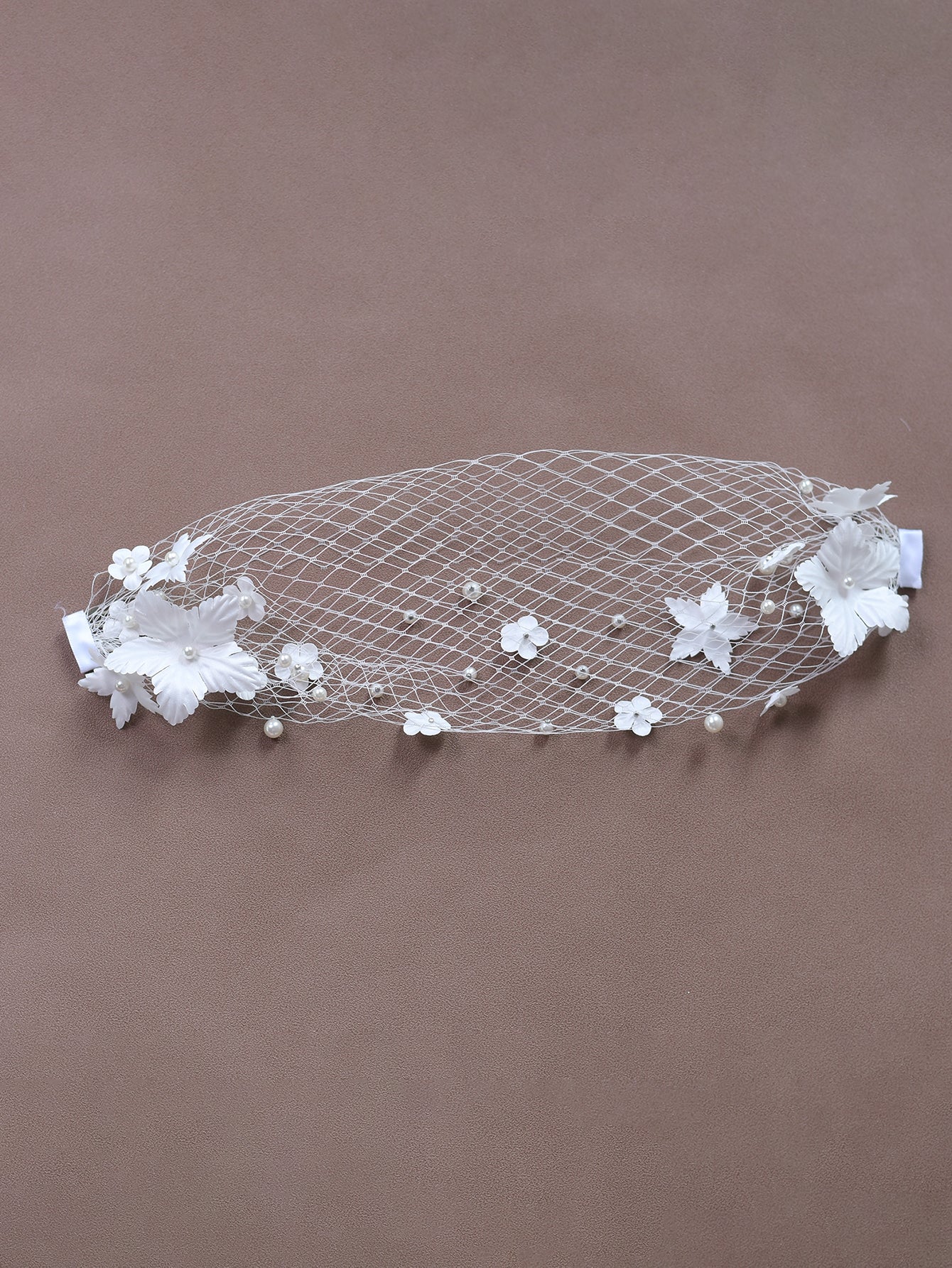 3D Flower Pearl Birdcage Bridal Veil With Comb - Bridella BVA22