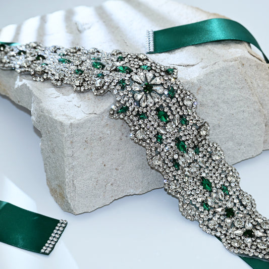 Green Rhinestone Bridal Belt Wedding Sash – Bridella BS233LKL