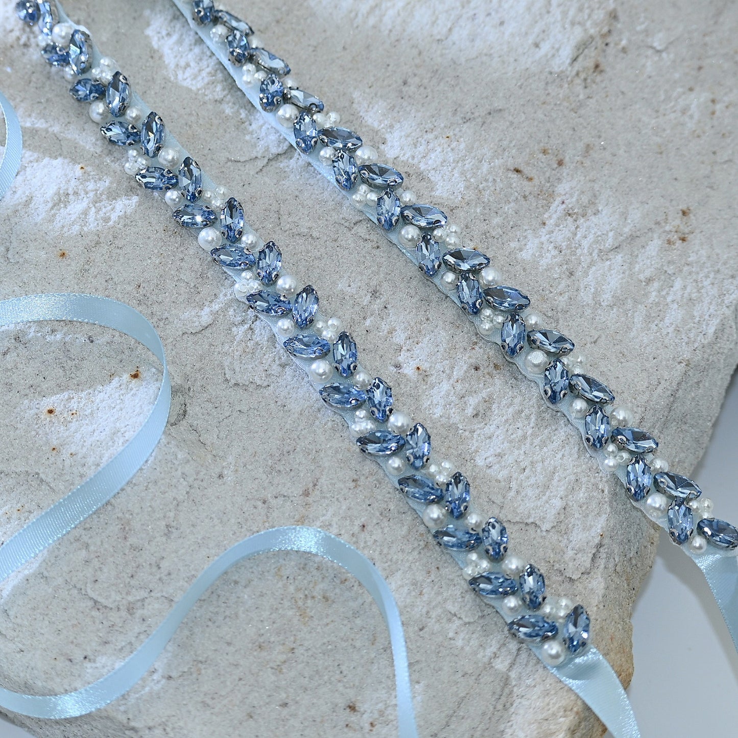 Bridella BS383QL Light Blue Rhinestone & Pearl Belt