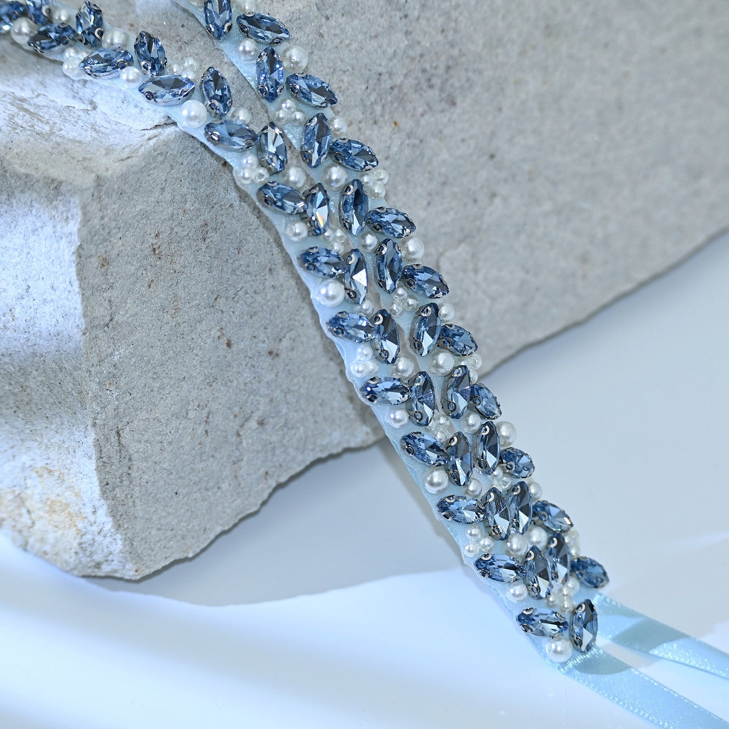 Bridella BS383QL Light Blue Rhinestone & Pearl Belt