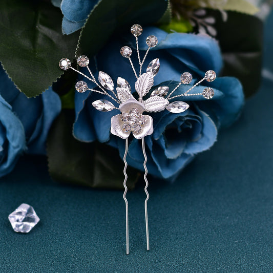 Silver Rhinestone Bridal Hair Fork Wedding Accessory - Bridella BHP343-Fork