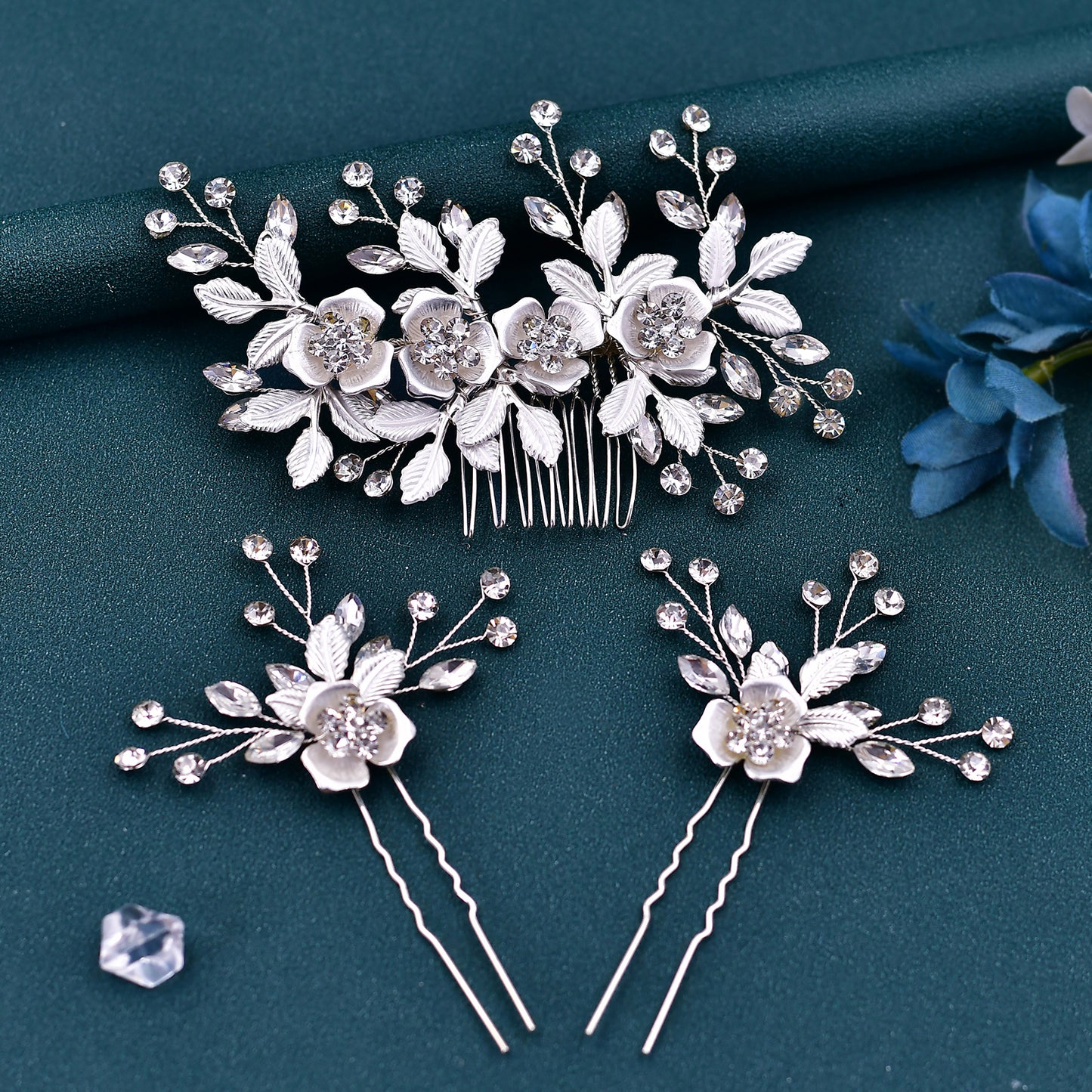 Silver Rhinestone Bridal Hair Comb Wedding Accessory - Bridella BHP343-S