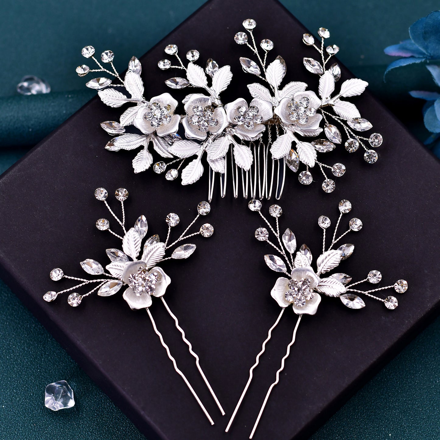 Silver Rhinestone Bridal Hair Fork Wedding Accessory - Bridella BHP343-Fork