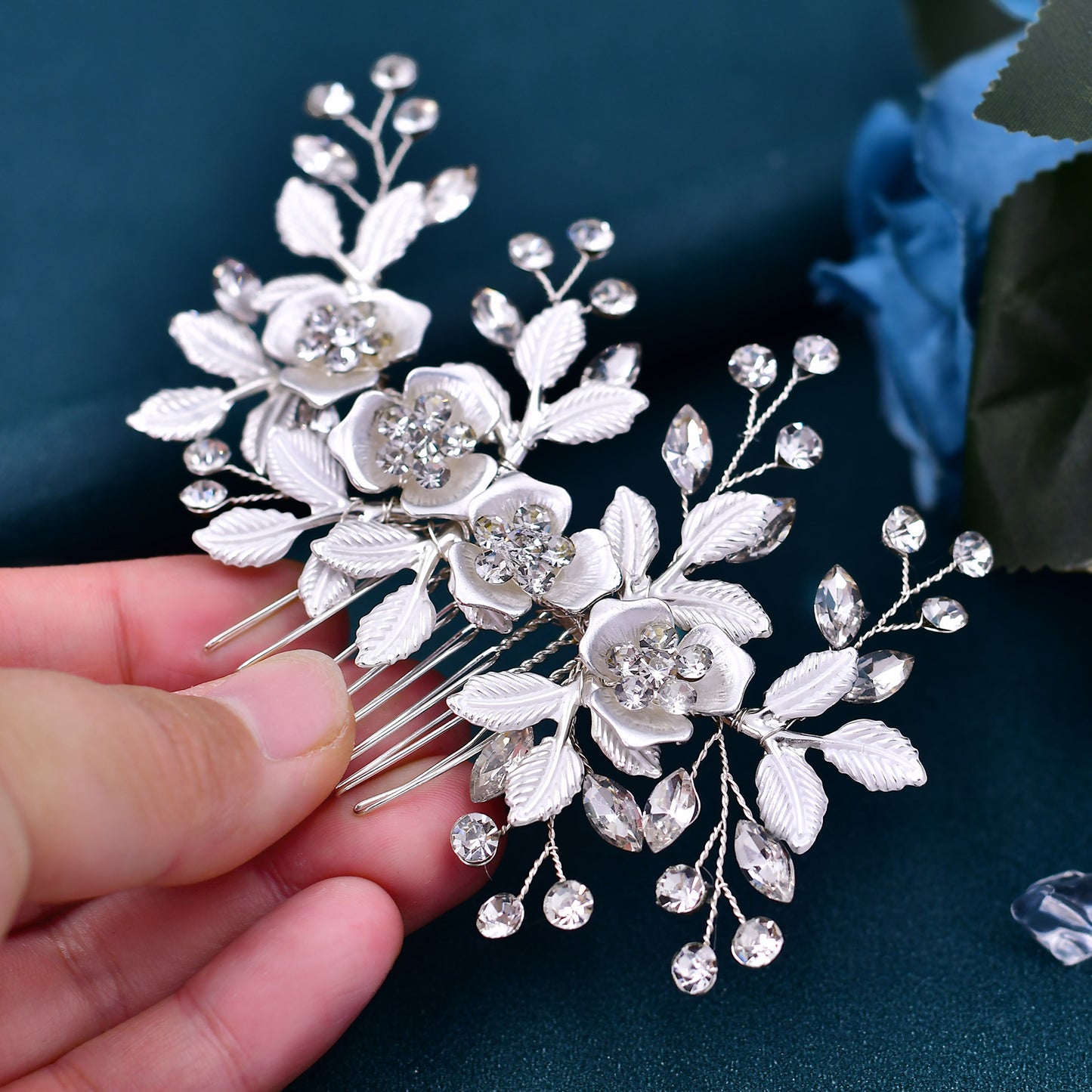 Silver Rhinestone Bridal Hair Comb Wedding Accessory - Bridella BHP343-Comb