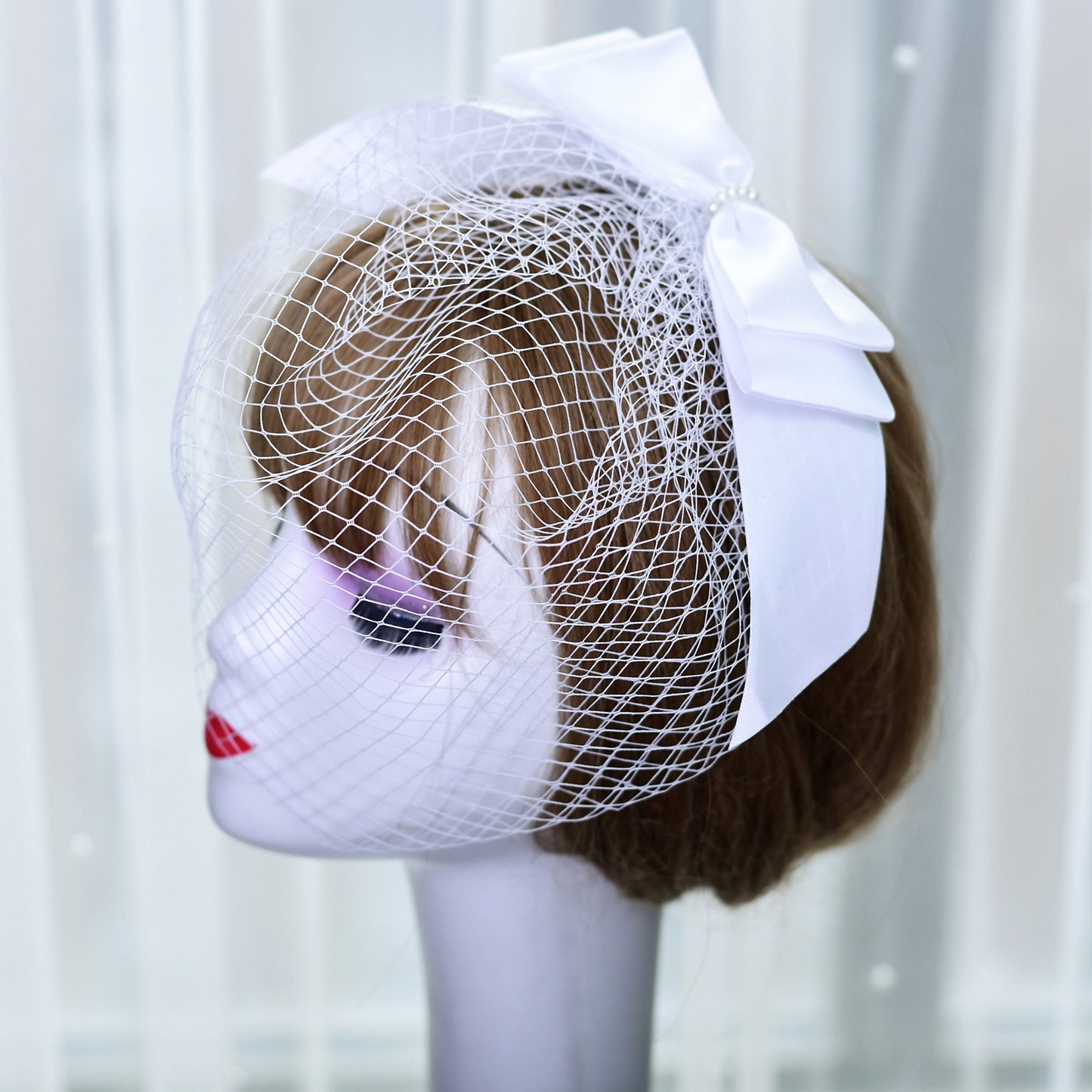 Hot Sale High Quality White Bowknot Mesh Veil Prom Party Hair Comb Veil Bridal Wedding Birdcage Veil - Bridella BVA03