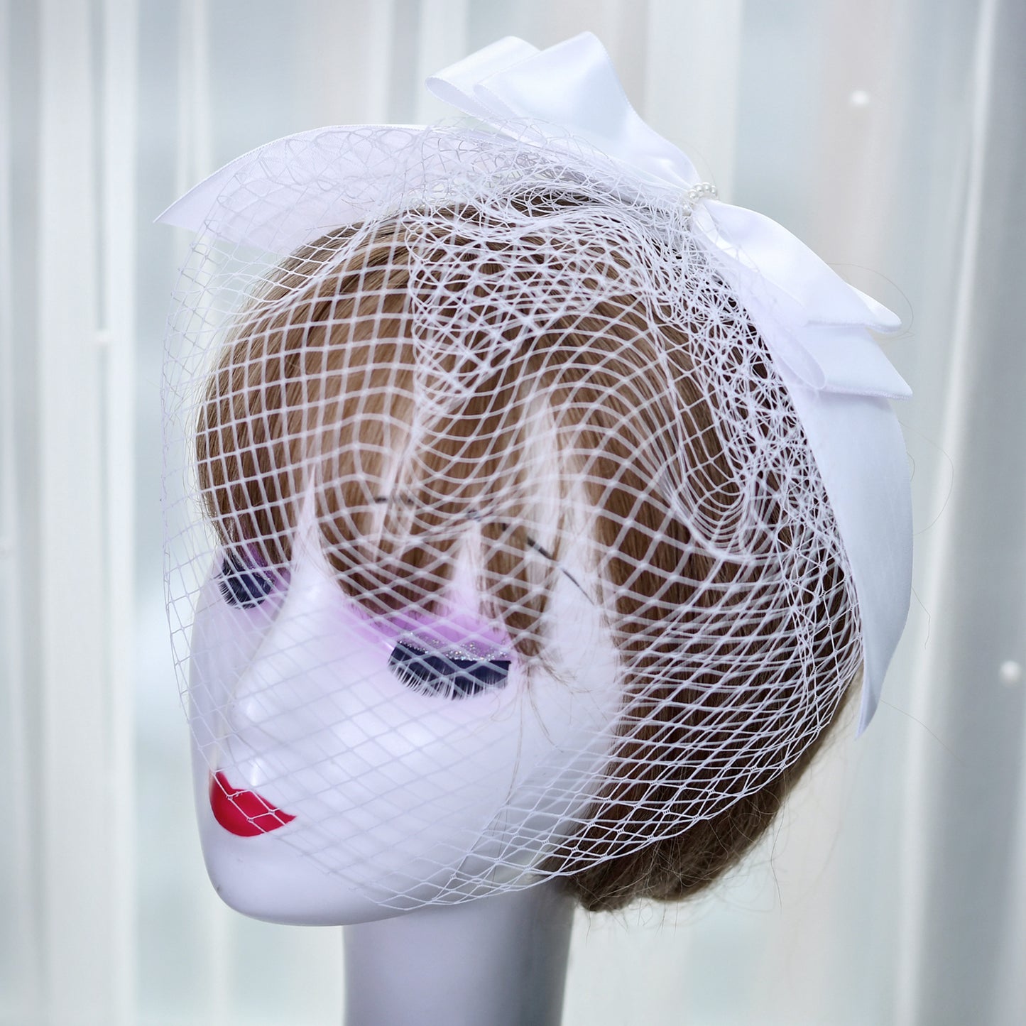 Hot Sale High Quality White Bowknot Mesh Veil Prom Party Hair Comb Veil Bridal Wedding Birdcage Veil - Bridella BVA03