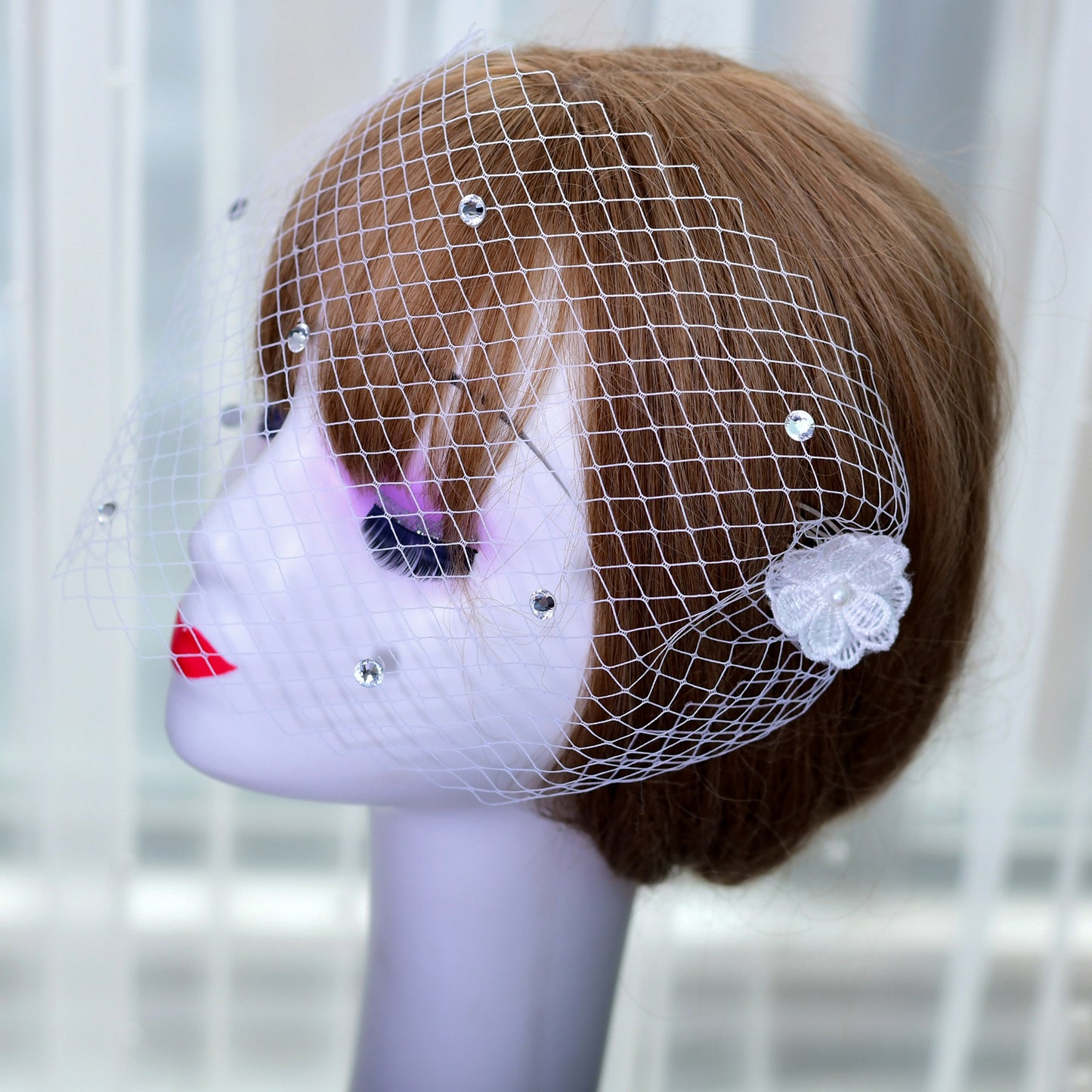 Rhinestone Bridal Birdcage Veil Fishnet Wedding Veil Comb Vintage Bridal Hair Accessory - Bridella VA04-B