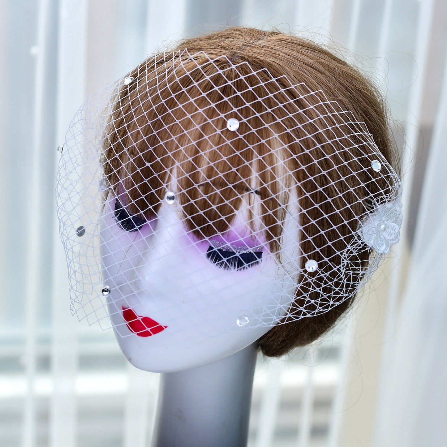 Rhinestone Bridal Birdcage Veil Fishnet Wedding Veil Comb Vintage Bridal Hair Accessory - Bridella VA04-B