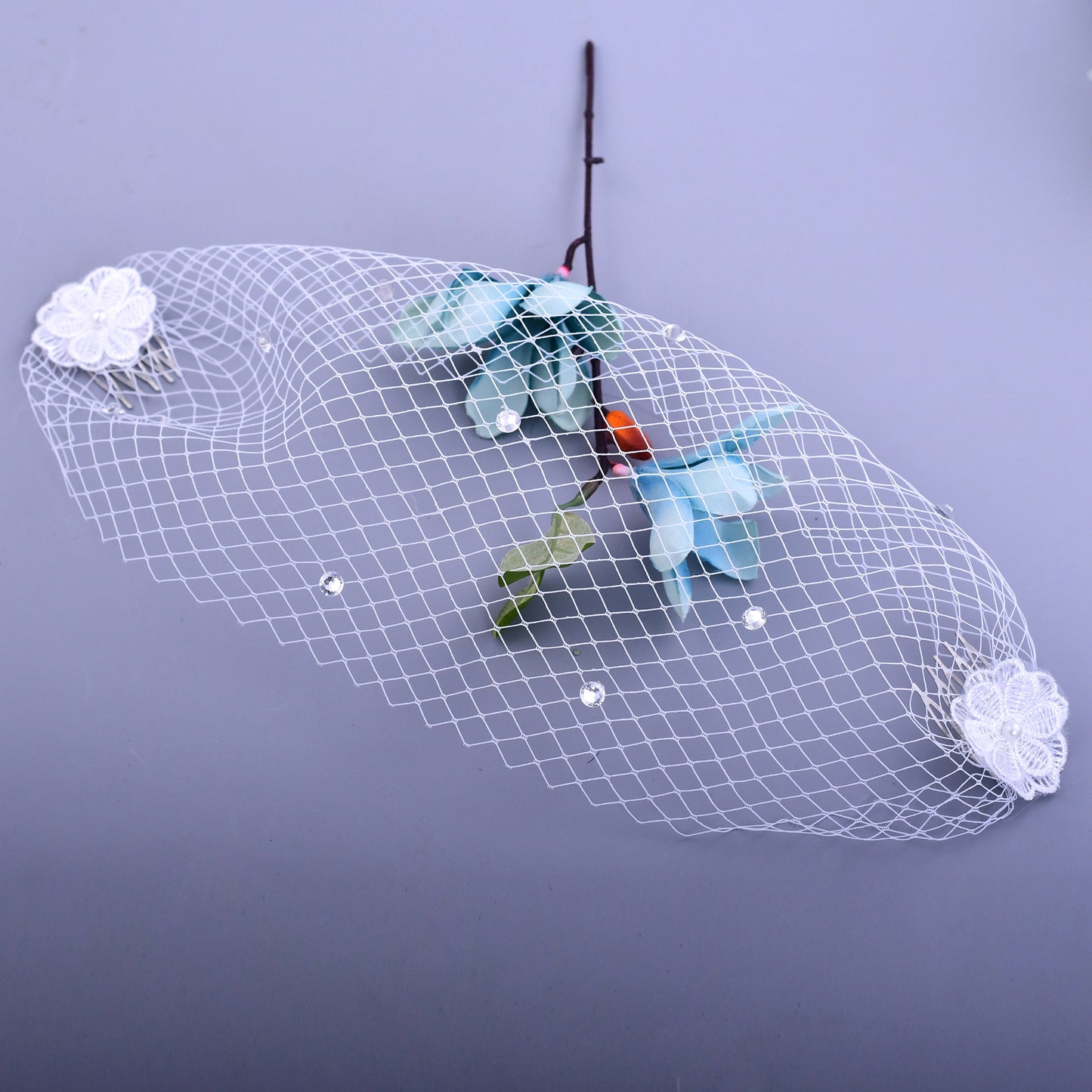 Rhinestone Bridal Birdcage Veil Fishnet Wedding Veil Comb Vintage Bridal Hair Accessory - Bridella VA04-B