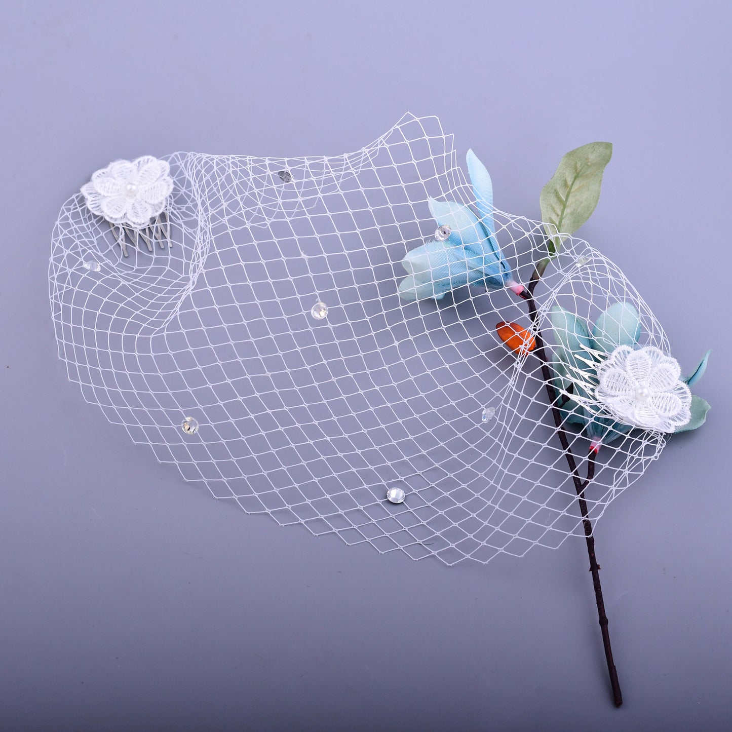 Rhinestone Bridal Birdcage Veil Fishnet Wedding Veil Comb Vintage Bridal Hair Accessory - Bridella VA04-B