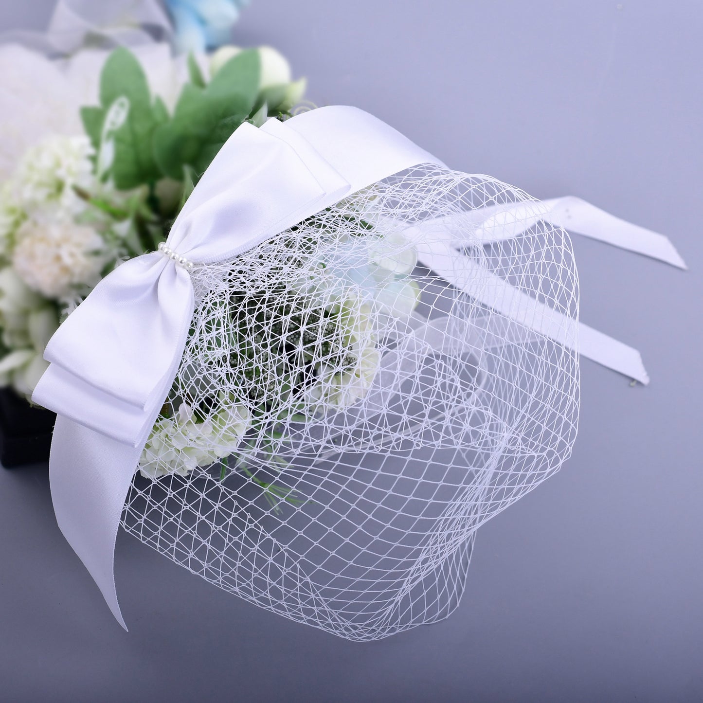 Hot Sale High Quality White Bowknot Mesh Veil Prom Party Hair Comb Veil Bridal Wedding Birdcage Veil - Bridella BVA03