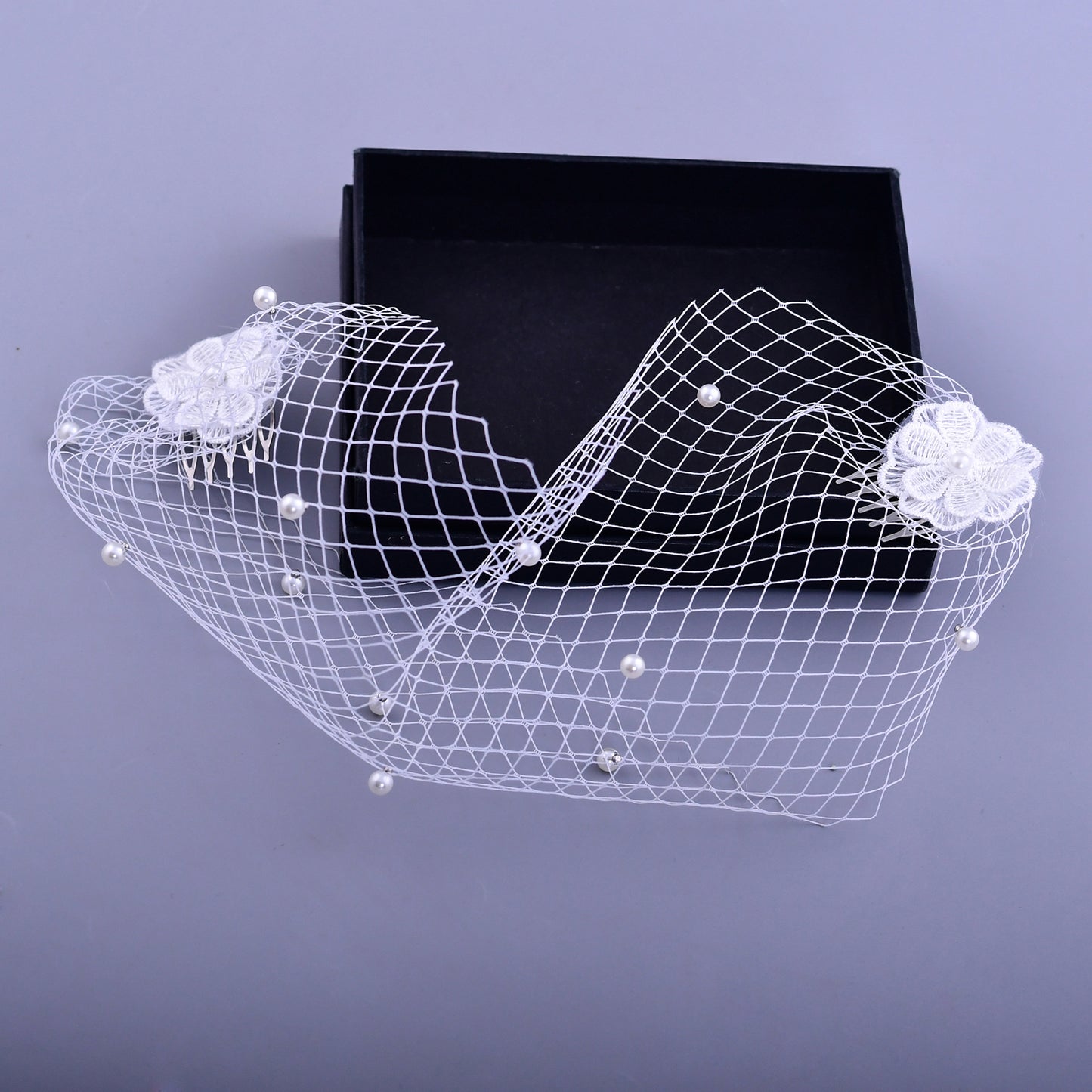 Pearl And Rhinestone Style Bridal Fishnet Veil Comb Style Women's Birdcage Veil Flower Blush Veil VA04-A