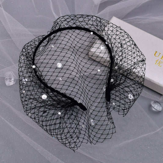 Elastic Birdcage Bridal Veil Headband Blusher Face Veil Wedding Hair Accessory Black White - Bridella BVA12-B
