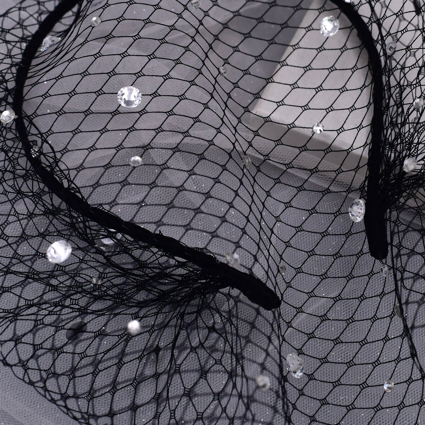 Elastic Birdcage Bridal Veil Headband Blusher Face Veil Wedding Hair Accessory Black White - Bridella BVA12-B