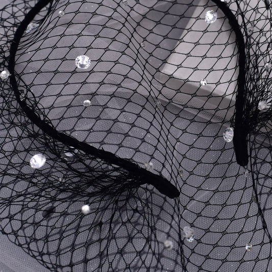 Elastic Birdcage Bridal Veil Headband Blusher Face Veil Wedding Hair Accessory Black White - Bridella BVA12-B