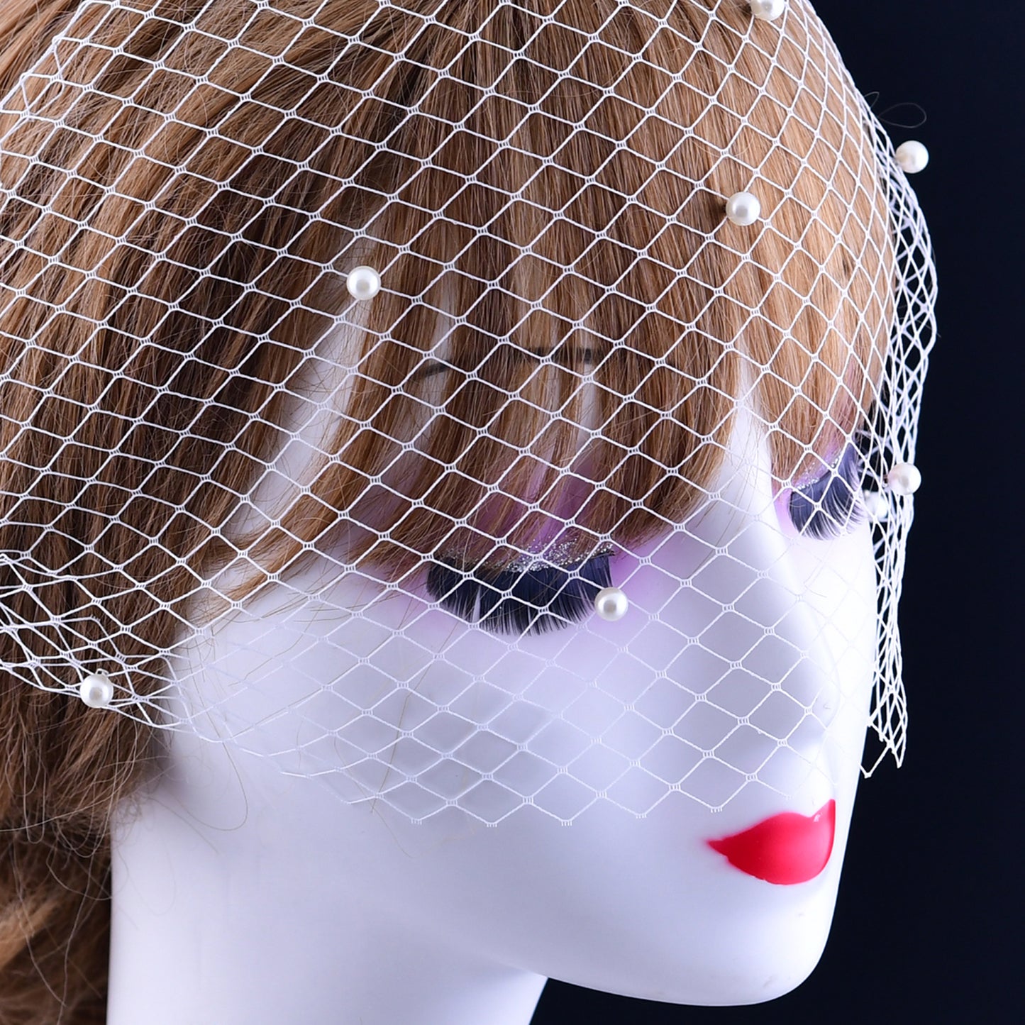 Pearl And Rhinestone Style Bridal Fishnet Veil Comb Style Women's Birdcage Veil Flower Blush Veil VA04-A