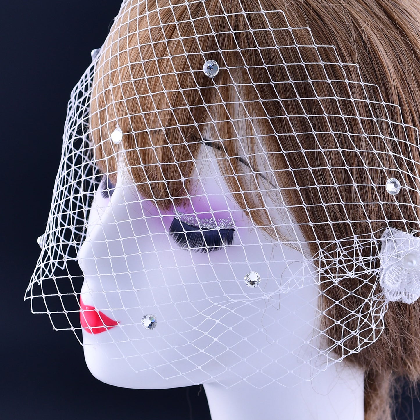 Rhinestone Bridal Birdcage Veil Fishnet Wedding Veil Comb Vintage Bridal Hair Accessory - Bridella VA04-B