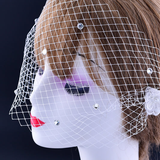 Rhinestone Bridal Birdcage Veil Fishnet Wedding Veil Comb Vintage Bridal Hair Accessory - Bridella VA04-B