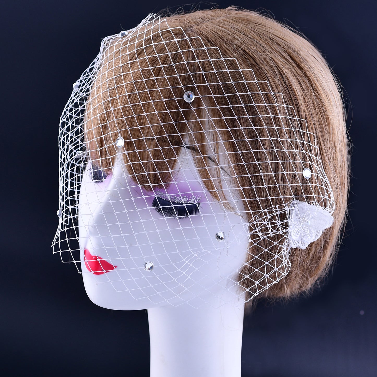 Rhinestone Bridal Birdcage Veil Fishnet Wedding Veil Comb Vintage Bridal Hair Accessory - Bridella VA04-B