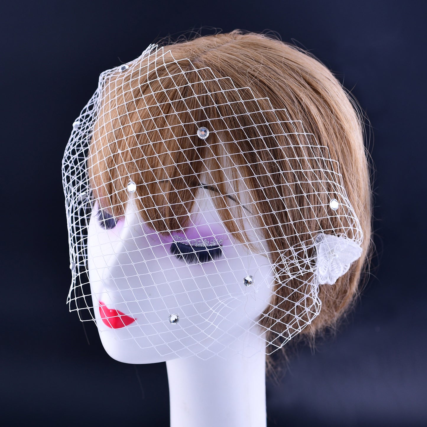 Rhinestone Bridal Birdcage Veil Fishnet Wedding Veil Comb Vintage Bridal Hair Accessory - Bridella VA04-B