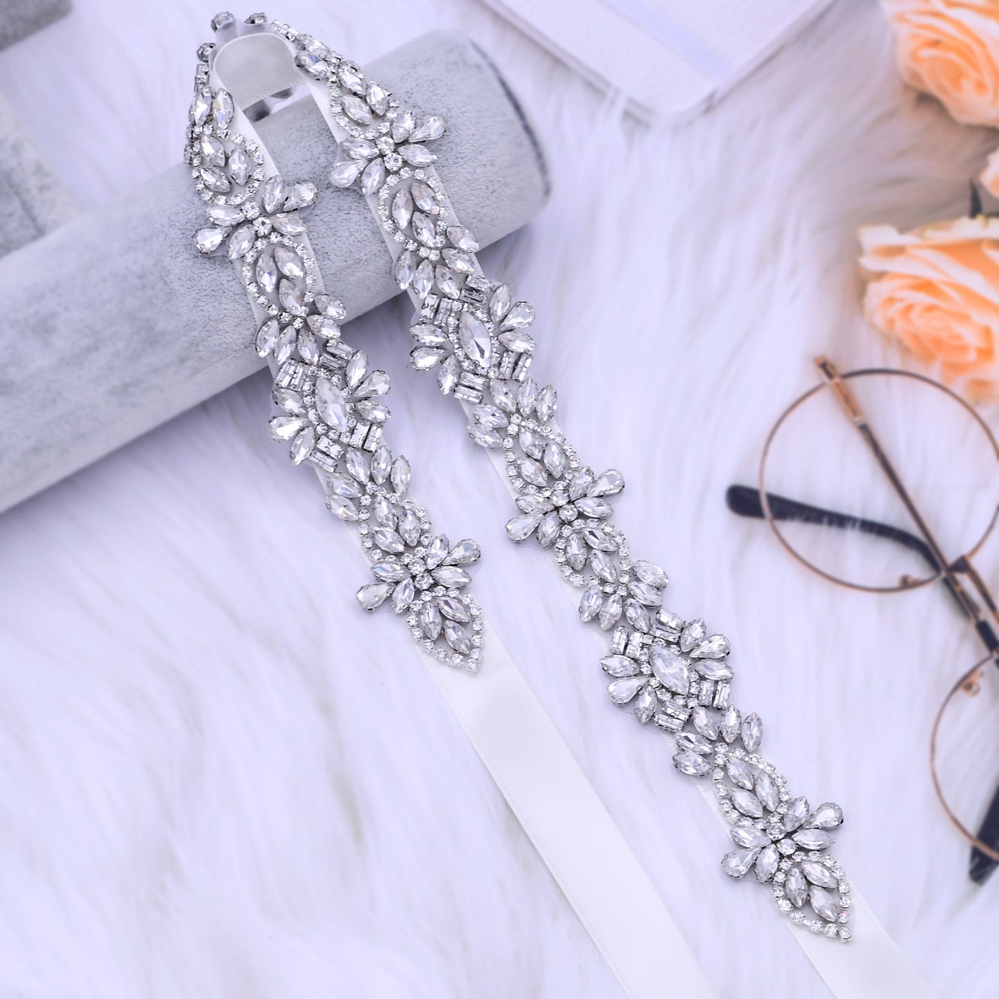 Silver Rhinestone Chain Belt Wedding Belt - Bridella BS38-S