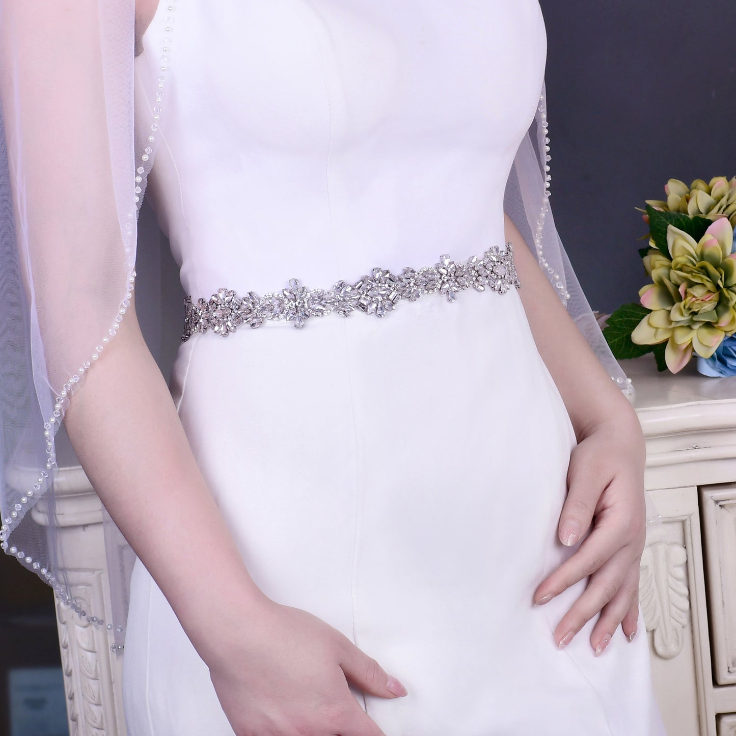 Silver Rhinestone Chain Belt Wedding Belt - Bridella BS38-S
