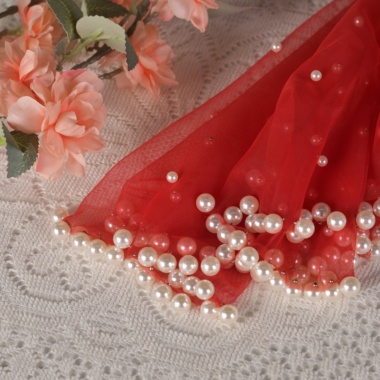Pearl Beaded Blusher Bridal Veil Short Wedding Face Veil Bride Accessory - Bridella BVA10-R