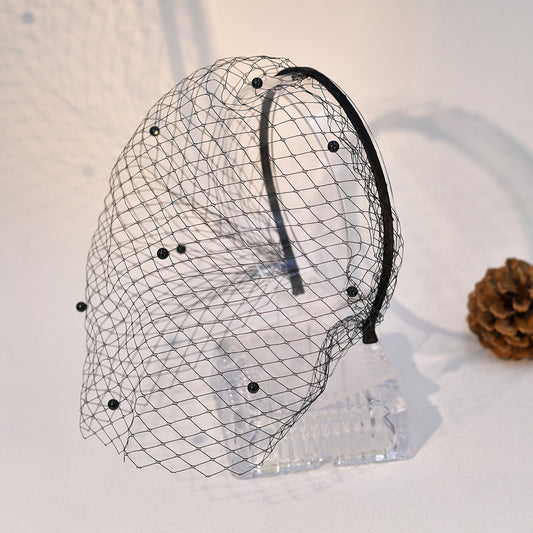 Black Pearl Birdcage Bridal Veil Gothic Wedding Veil - Bridella BMA35