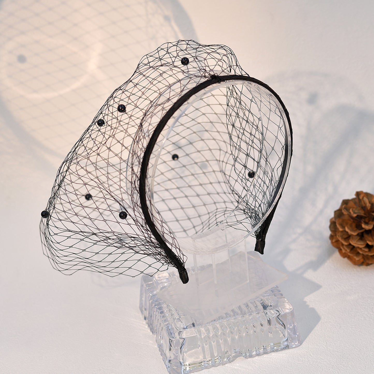 Black Pearl Birdcage Bridal Veil Gothic Wedding Veil - Bridella BMA35
