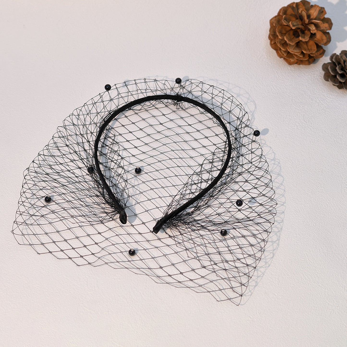 Black Pearl Birdcage Bridal Veil Gothic Wedding Veil - Bridella BMA35