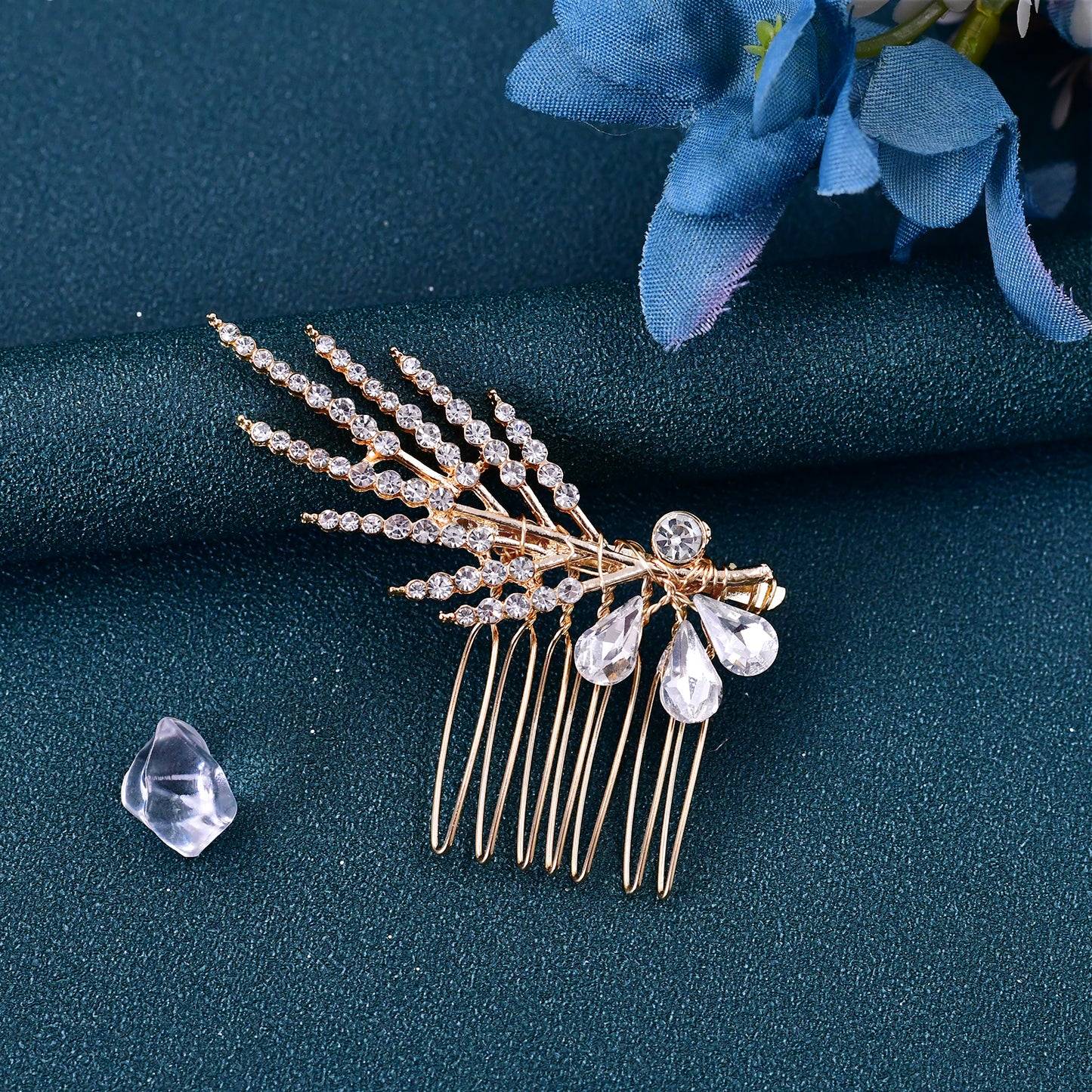 Gold Rhinestone & Pearl Tiara - Bridella BHP01-G