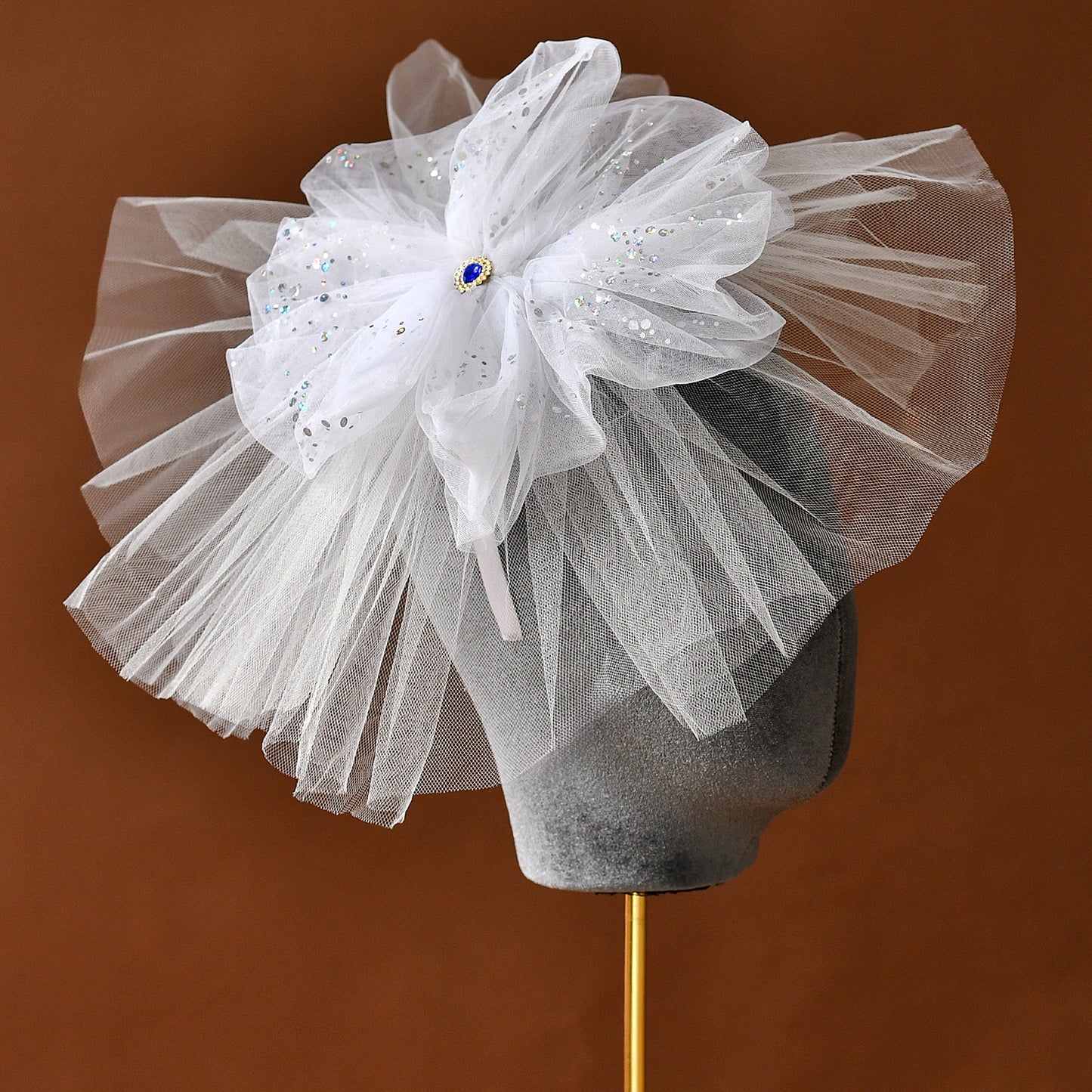 Floral Bridal Blusher Veil Two Layer Sequined Wedding Headband Hair Accessory - Bridella BMA04