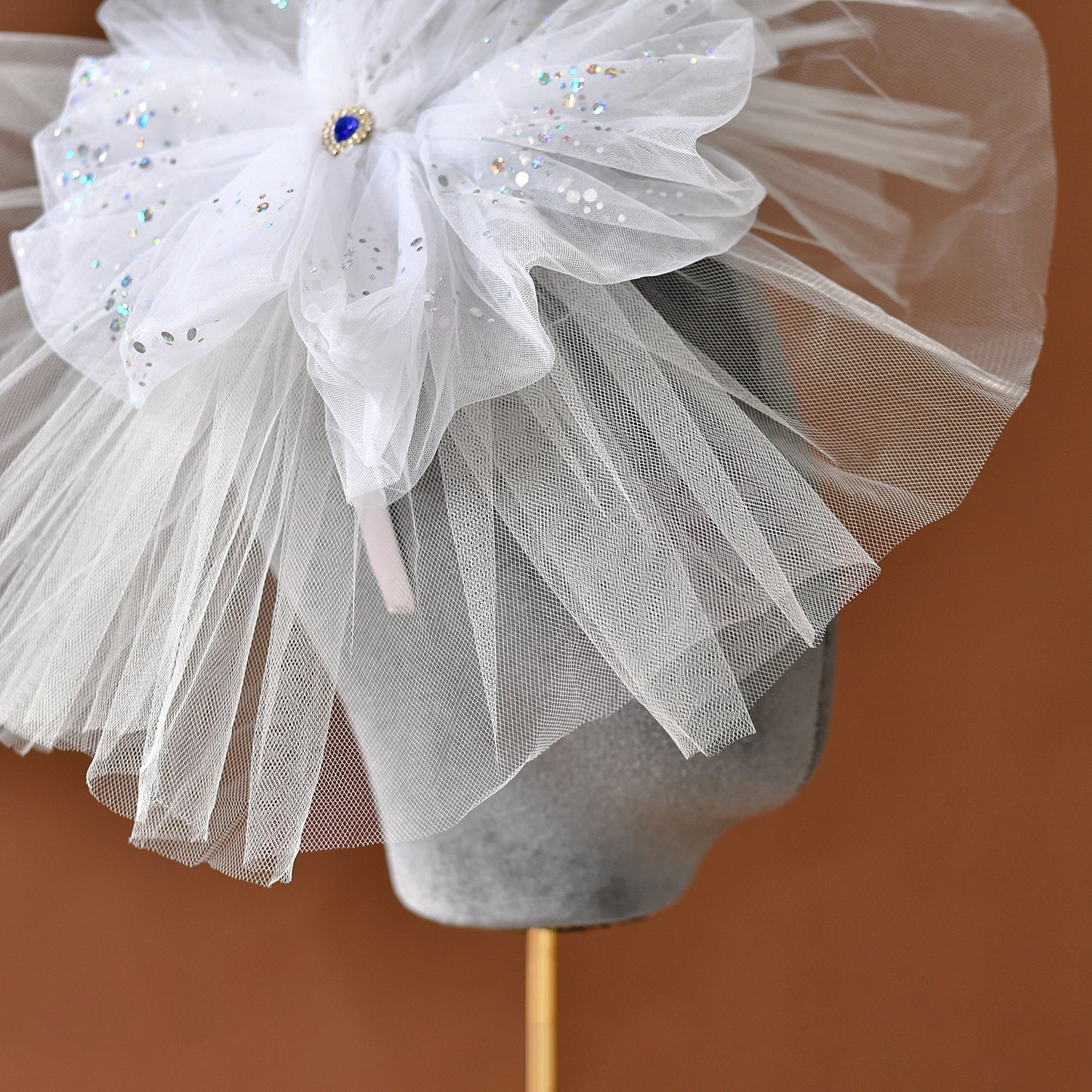 Floral Bridal Blusher Veil Two Layer Sequined Wedding Headband Hair Accessory - Bridella BMA04