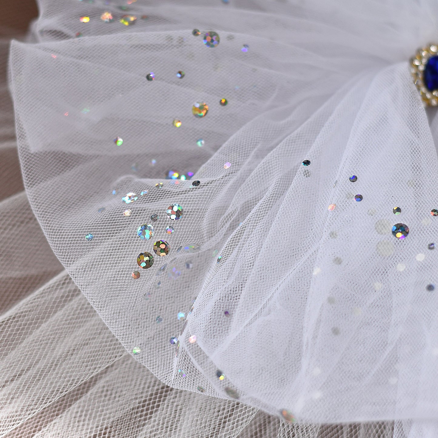 Floral Bridal Blusher Veil Two Layer Sequined Wedding Headband Hair Accessory - Bridella BMA04