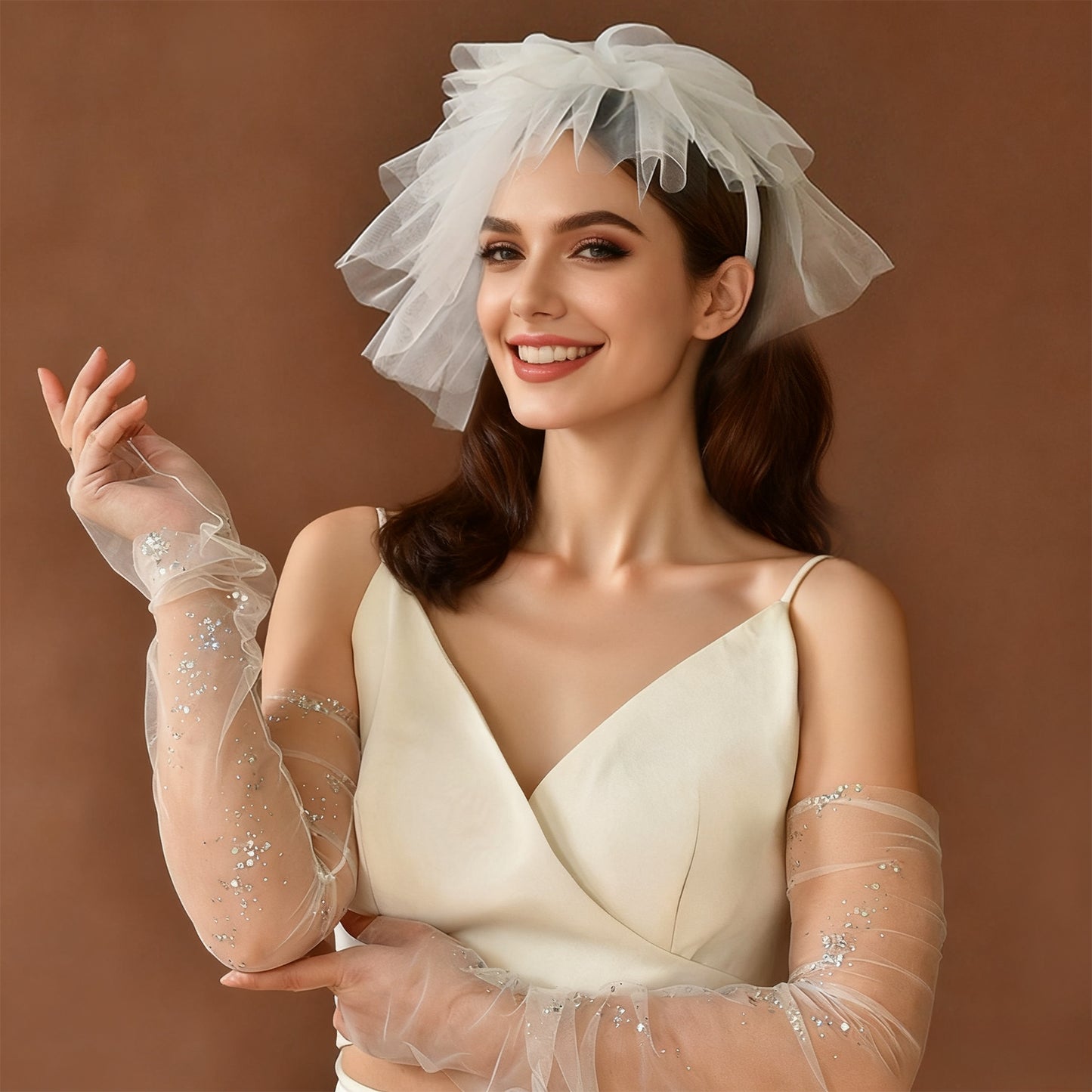Floral Bridal Blusher Veil Multi Layer Wedding Headband Short Veil White - Bridella BMA01-I