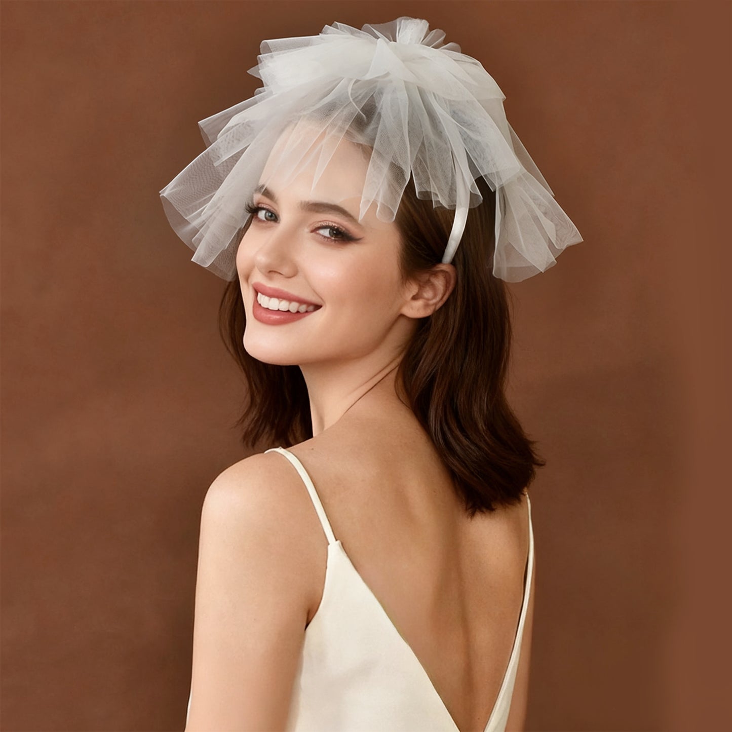 Floral Bridal Blusher Veil Multi Layer Wedding Headband Short Veil White - Bridella BMA01-I