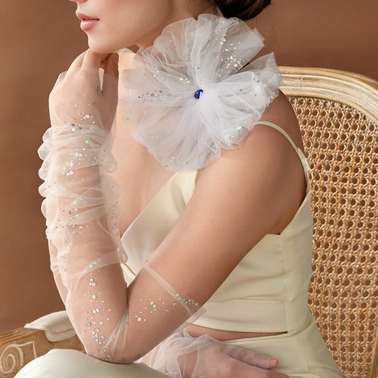 White Flower Bridal Necklace Sequined Wedding Dress Decoration Accessory - Bridella BMA03