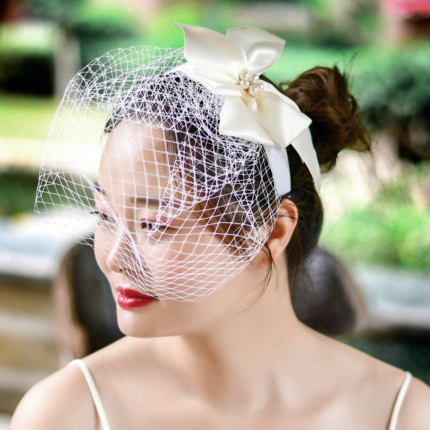 Fashion Ladies Face Accessories Handmade Bow Fishnet Hair Accessories Bridal Wedding Prom Bird Cage Veil - Bridella BVA07