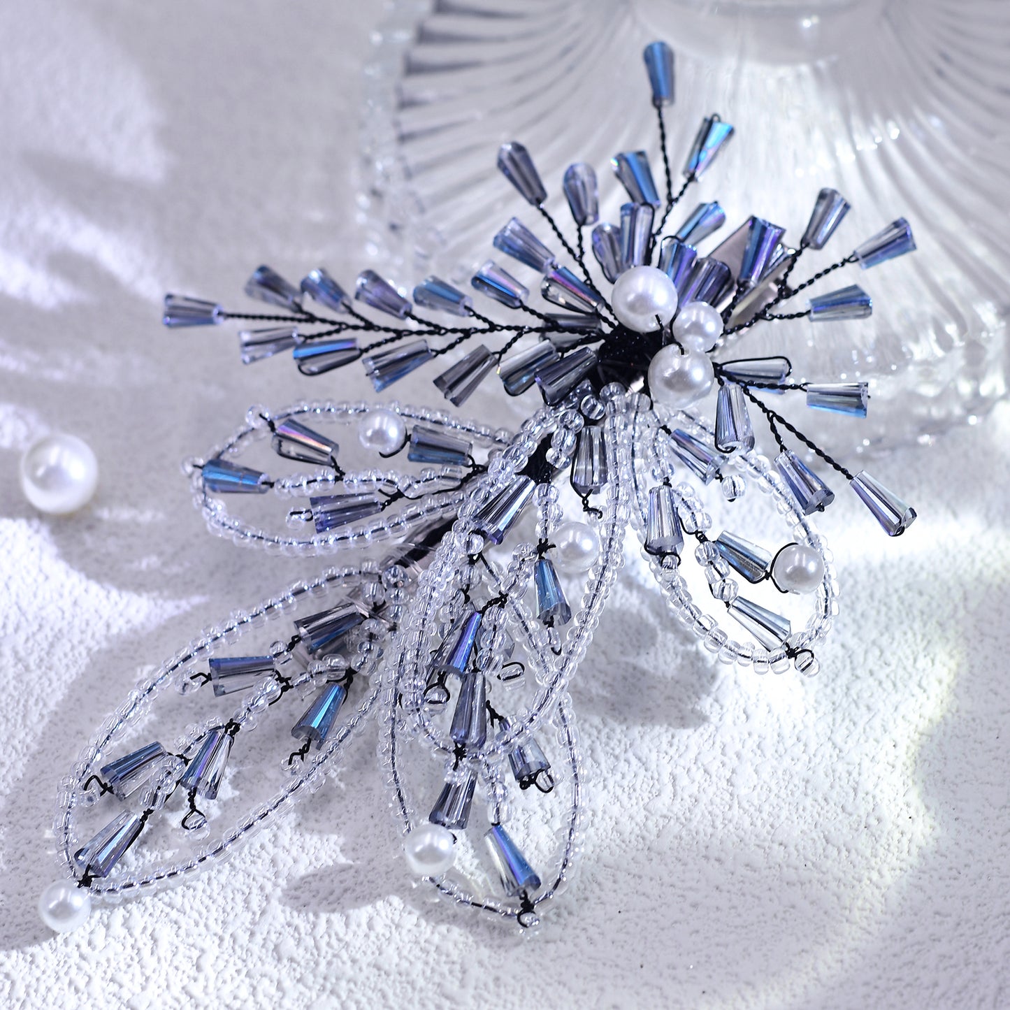 Blue Crystal Leaf Bridal Hair Pin Wedding Hairpiece - Bridella BYXA113