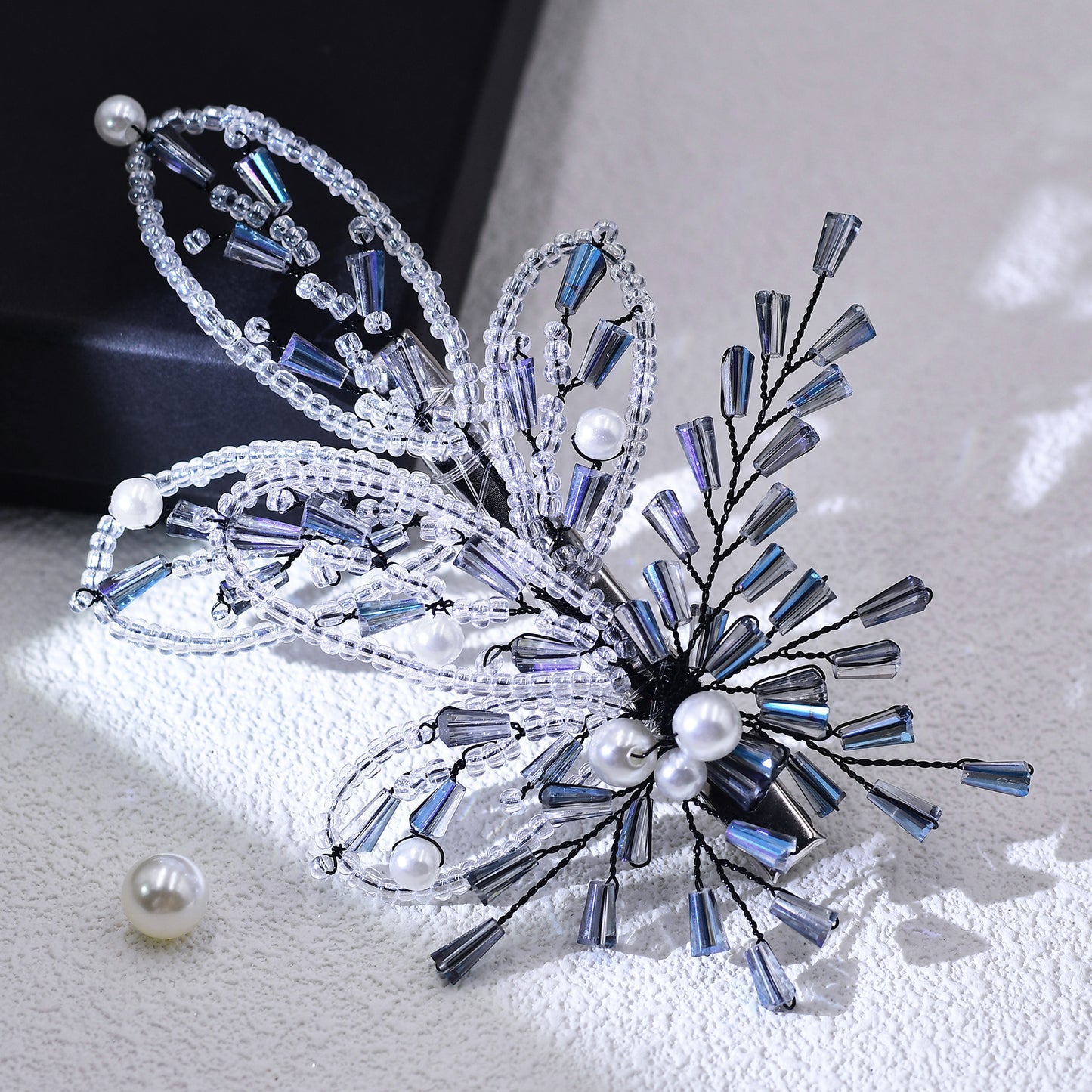 Blue Crystal Leaf Bridal Hair Pin Wedding Hairpiece - Bridella BYXA113