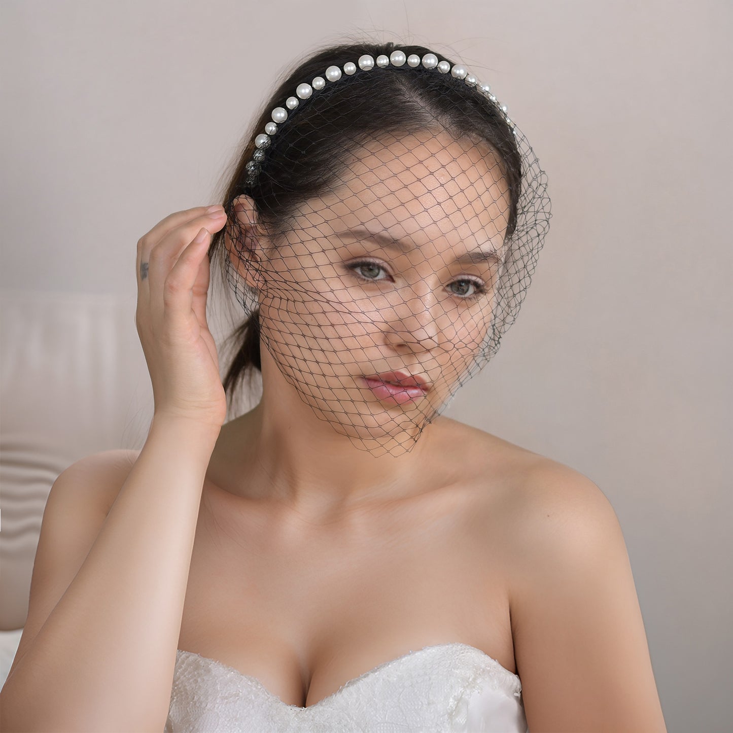 Black Birdcage Veil Bridal Blusher Face Veil Vintage Wedding Hair Accessory - Bridella BVA11-B