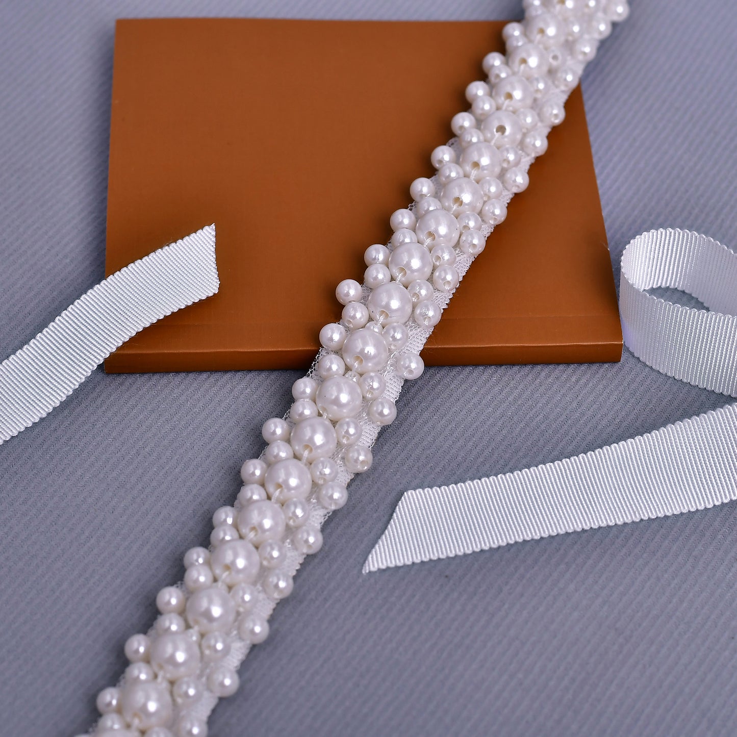 Bridella Ivory Pearl Bridal Belt with Bow, Elegant Beaded Wedding Sash-BS184