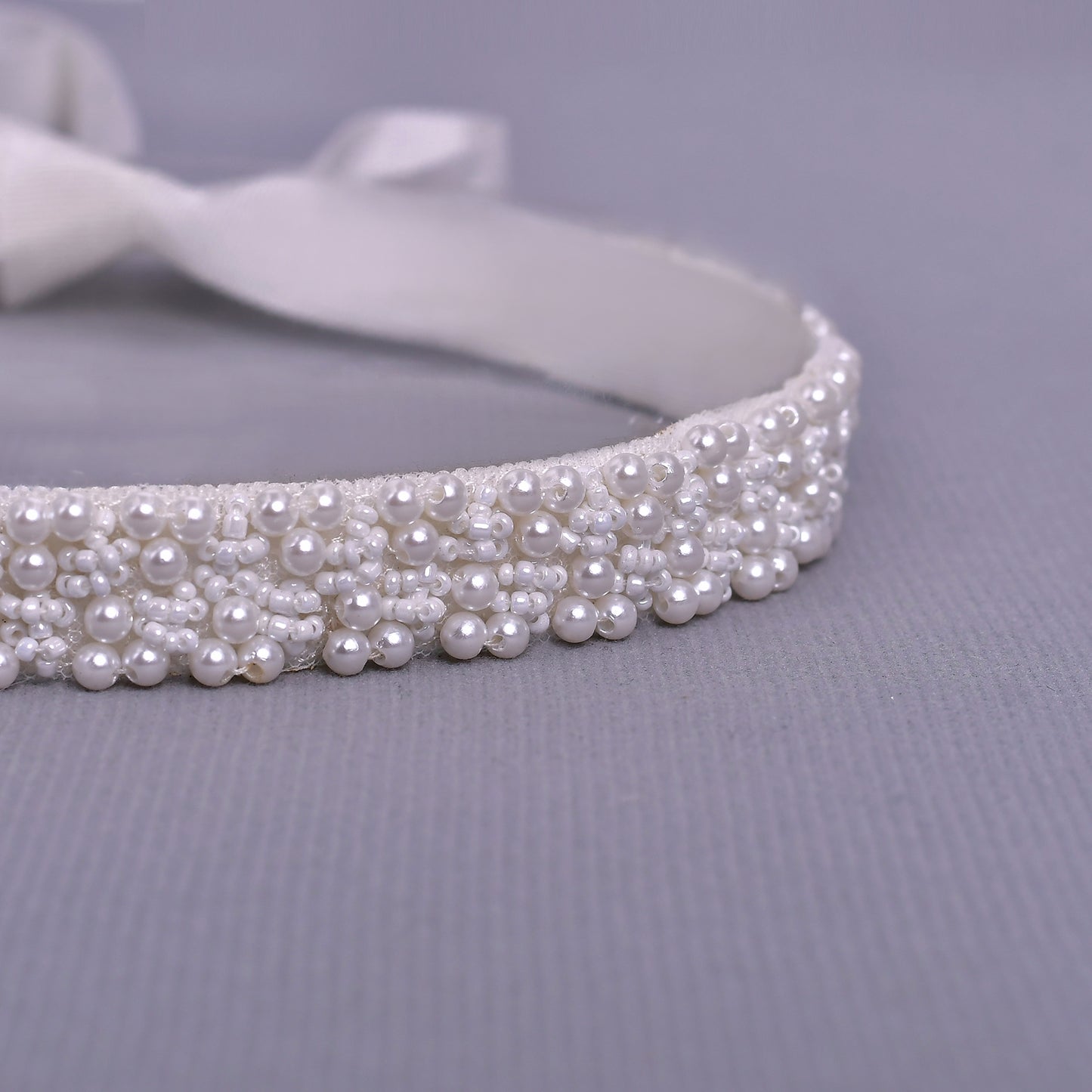Pearl Beaded Bridal Belt, Ivory Wedding Sash with Satin Ribbon, Elegant Waist Belt for Wedding Dress - Bridella BS204