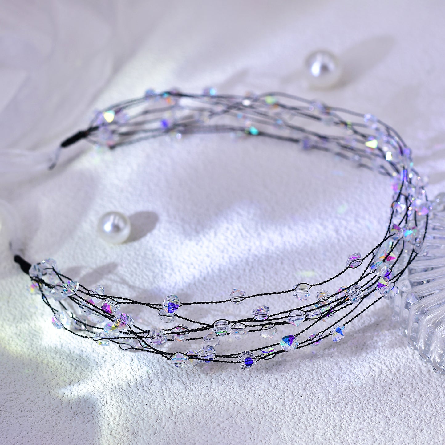 Black Crystal Minimalist Bridal Headband Wedding Hair Accessories - Bridella BYXA122