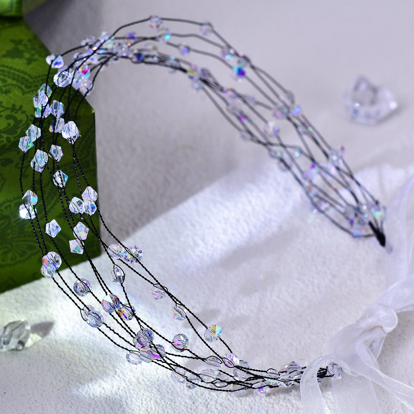 Black Crystal Minimalist Bridal Headband Wedding Hair Accessories - Bridella BYXA122