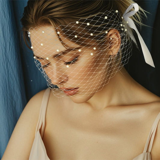 Classic Pearl Bridal Veil Wedding Blusher Veil - Bridella BMA31