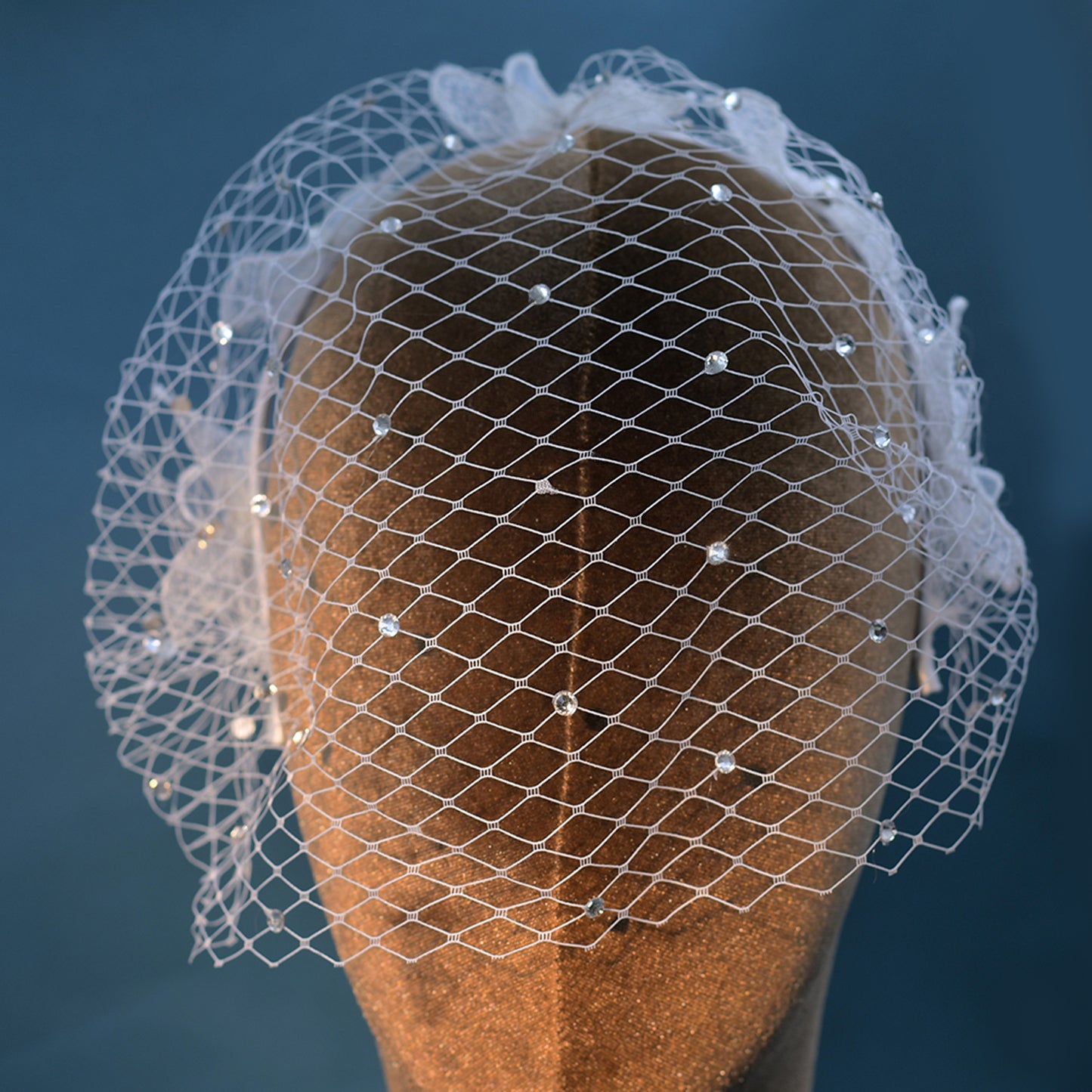 Rhinestone Lace Birdcage Bridal Veil Headband - Bridella BMA27